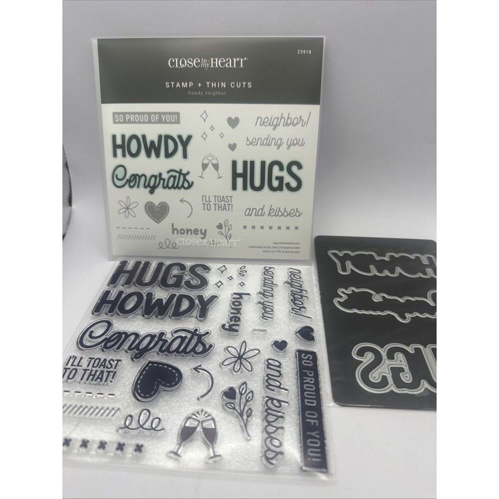 CTMH Z3918 THIN CUTS & D1988 HOWDY NEIGHBORS Congrats HUGS kisses sentiments